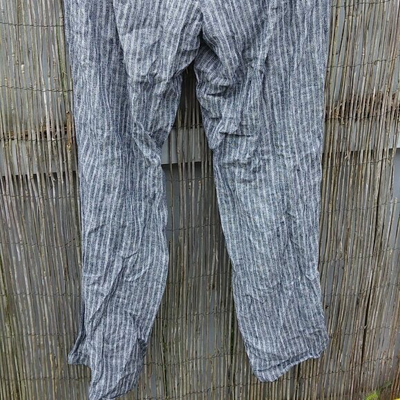 Ellen Tracy Linen Rayon Loose Flowing Striped Pants Elastic Waistband Ties - L - Picture 12 of 14